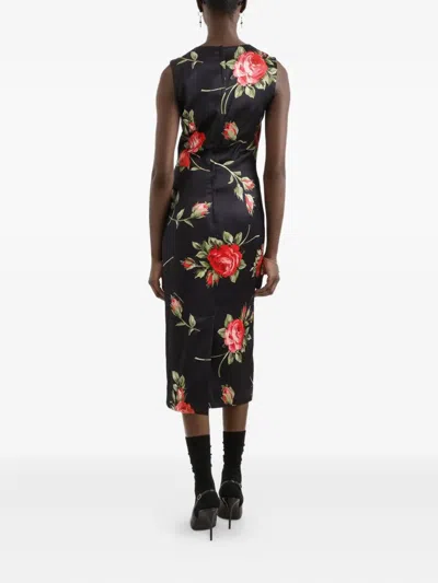 Dolce & Gabbana Women Black Dress With All-over Floral Print In Silk Woman In Multi