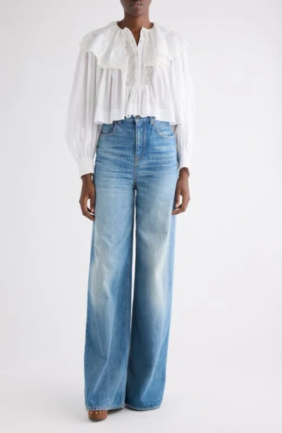Chloé Milk Cotton Voile And Lace Ruffled Cropped Top In White