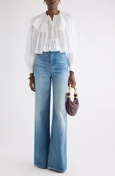 Chloé Milk Cotton Voile And Lace Ruffled Cropped Top In White