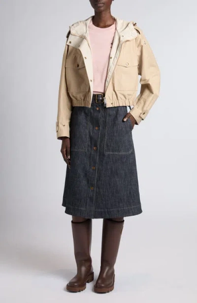Moncler Carex Cropped Hooded Cotton-blend Poplin Jacket In Neutral