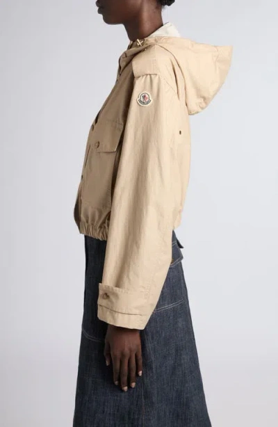 Moncler Carex Cropped Hooded Cotton-blend Poplin Jacket In Neutral