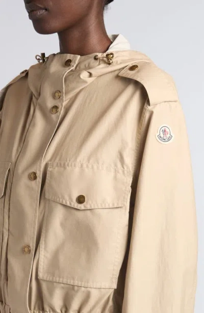 Moncler Carex Cropped Hooded Cotton-blend Poplin Jacket In Neutral