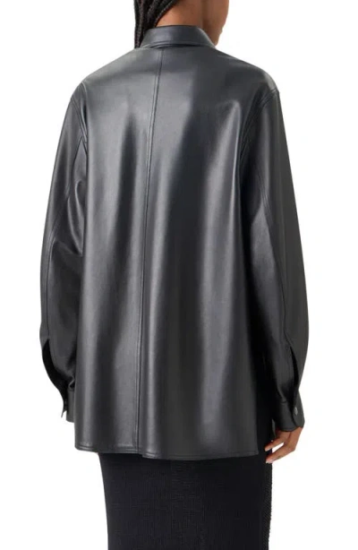Akris Oversize Lambskin Leather Snap Front Overshirt In Black