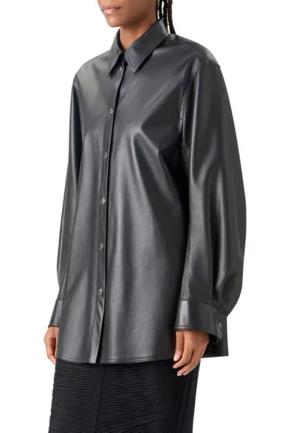 Akris Oversize Lambskin Leather Snap Front Overshirt In Black