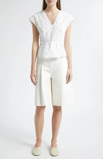 3.1 Phillip Lim 3d Flower Embroidered Cap Sleeve Top In White