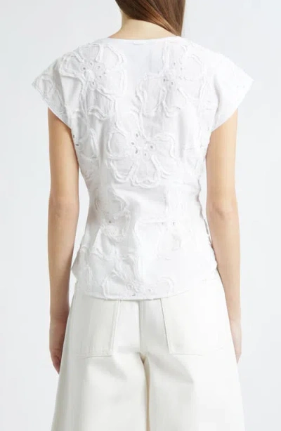 3.1 Phillip Lim 3d Flower Embroidered Cap Sleeve Top In White