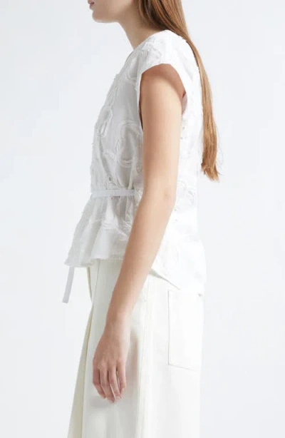 3.1 Phillip Lim 3d Flower Embroidered Cap Sleeve Top In White