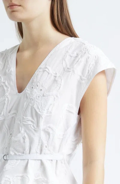 3.1 Phillip Lim 3d Flower Embroidered Cap Sleeve Top In White