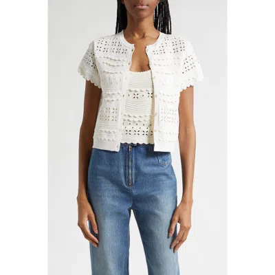 Ulla Johnson Abriana Eyelet Knit Cardigan In Ivory In Brown