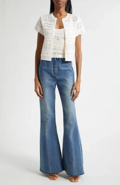 Ulla Johnson Abriana Eyelet Knit Cardigan In Ivory In Brown