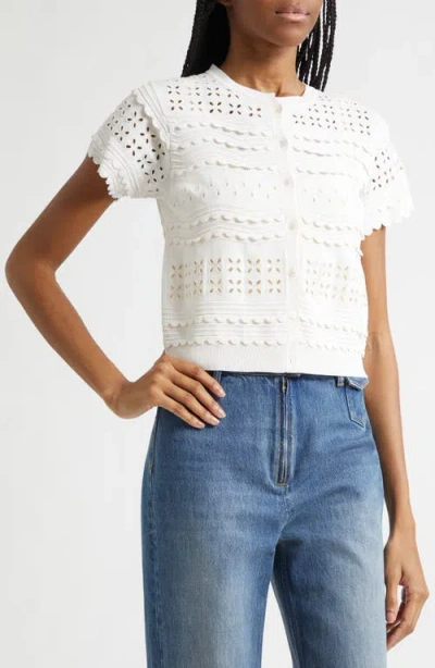 Ulla Johnson Abriana Eyelet Knit Cardigan In Ivory In Brown