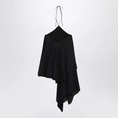 Jacquemus Courte Asymmetric Cotton-blend Crepon Halterneck Dress In Black