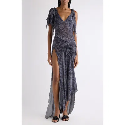 Isabel Marant Womens Faded Night Tylena Printed Ruffle-trim Silk Midi Dress In Multi