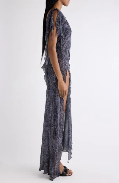 Isabel Marant Womens Faded Night Tylena Printed Ruffle-trim Silk Midi Dress In Multi