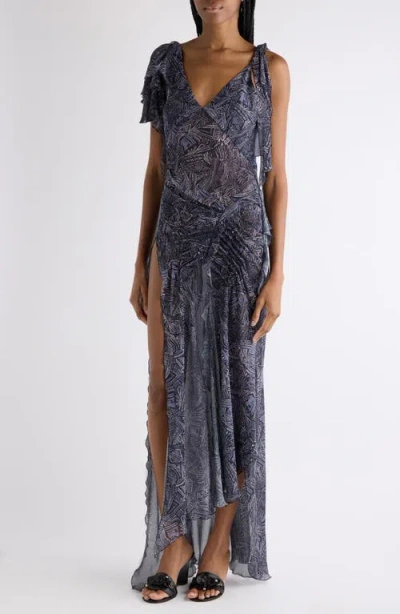 Isabel Marant Womens Faded Night Tylena Printed Ruffle-trim Silk Midi Dress In Multi