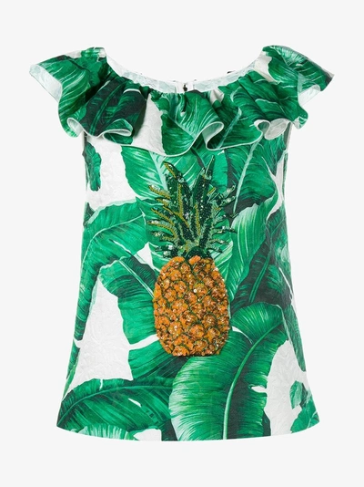 Shop Dolce & Gabbana Sequinned Pineapple Brocade Top