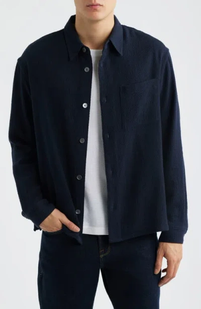 Frame Open Weave Long Sleeve Button Down Shirt In Dark Navy In Blue