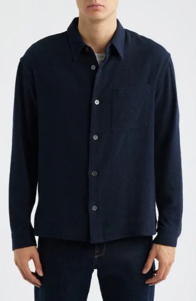 Frame Open Weave Long Sleeve Button Down Shirt In Dark Navy In Blue
