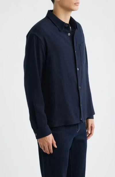 Frame Open Weave Long Sleeve Button Down Shirt In Dark Navy In Blue