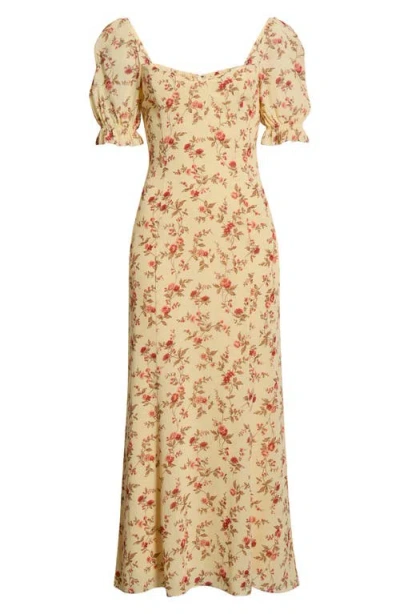 Reformation Gloria Floral-print Puff-sleeve Midi Dress In Yellow