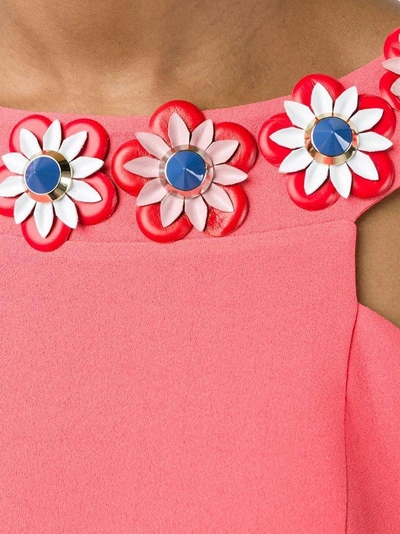 Shop Fendi Flower Appliqué Dress In Red