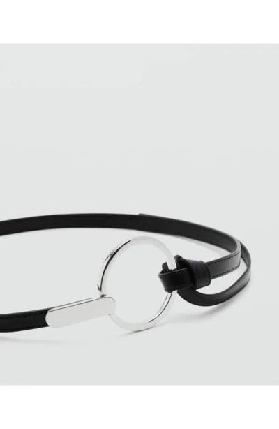 Mango Maxi Buckle Thin Belt In Black