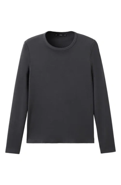 Mango Long Sleeve Cotton T-shirt In Gray