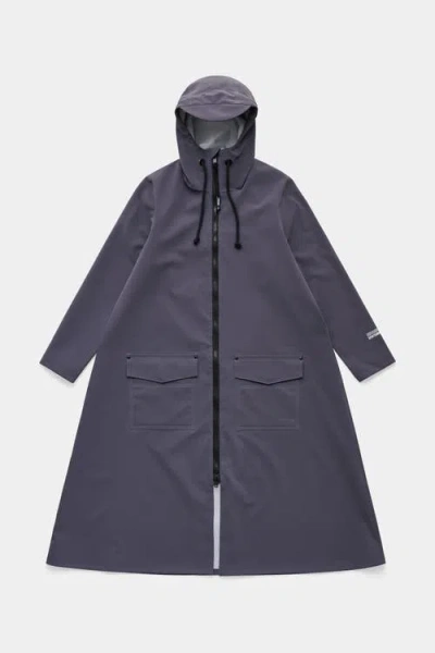Stutterheim Mosebacke Long Patch Matte Raincoat In Blue
