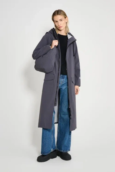 Stutterheim Mosebacke Long Patch Matte Raincoat In Blue