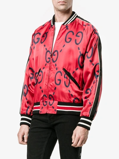 Fjendtlig Jeg har erkendt det Tilintetgøre Gucci Ghost Bomber Jacket, Red In Ghost Print | ModeSens