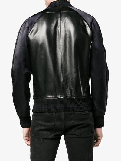 Shop Givenchy Star Logo Leather And Silk Bomber Jacket In Black