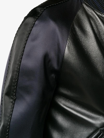 Shop Givenchy Star Logo Leather And Silk Bomber Jacket In Black