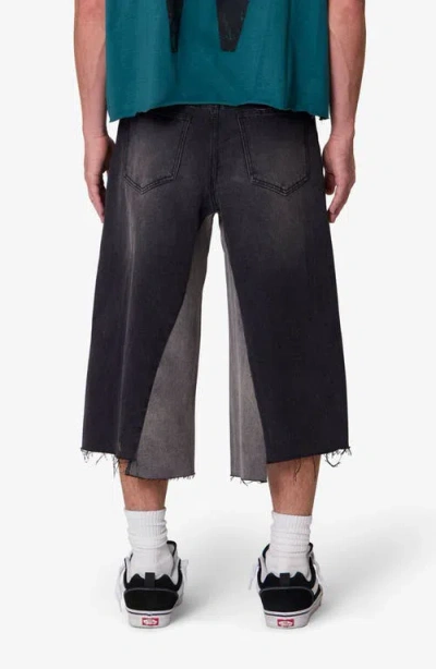 Mnml Distressed Panel Denim Shorts In Black