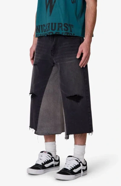Mnml Distressed Panel Denim Shorts In Black