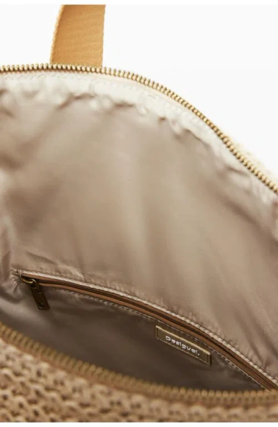 Desigual Large Modular Raffia Backpack In Brown