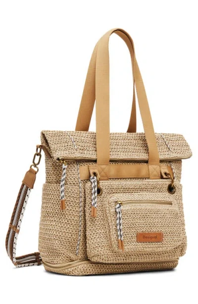 Desigual Large Modular Raffia Backpack In Brown