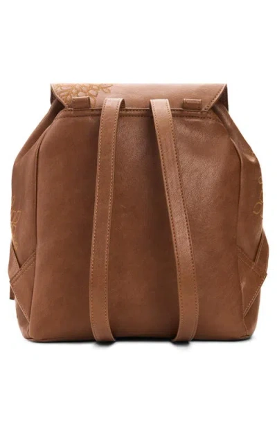 Desigual Mini Floral Embroidered Convertible Backpack In Brown