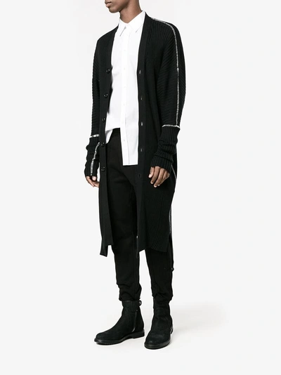 Shop Ann Demeulemeester Long Ribbed Knit Cardigan