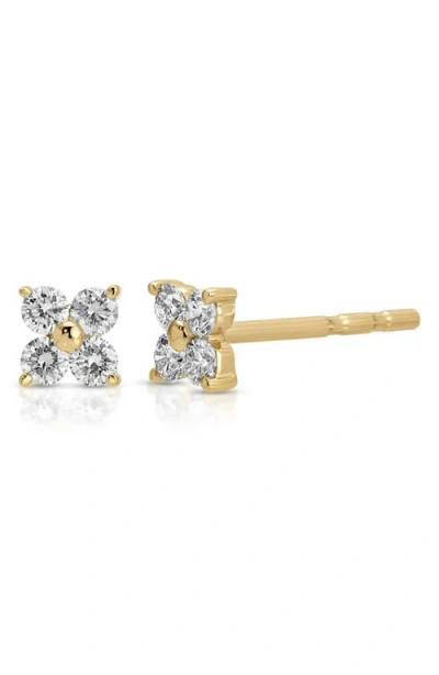Ef Collection 14k Yellow Gold Diamond Fleur Stud Earrings In Gold