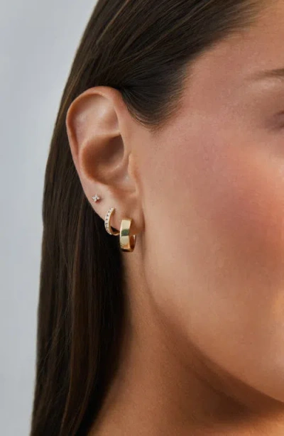 Ef Collection 14k Yellow Gold Diamond Fleur Stud Earrings In Gold