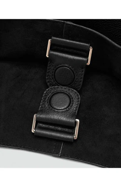 Mango Leather Shoulder Bag In Black