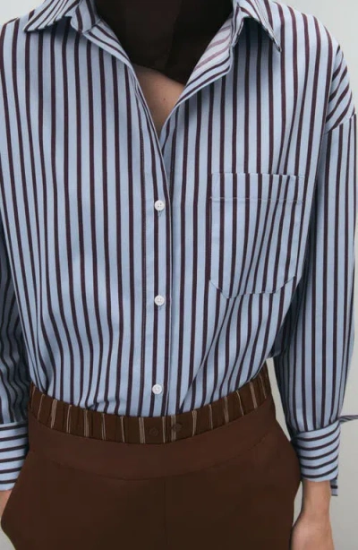 Mango Stripe Cotton Blend Button-up Shirt In Blue