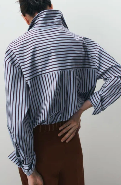 Mango Stripe Cotton Blend Button-up Shirt In Blue