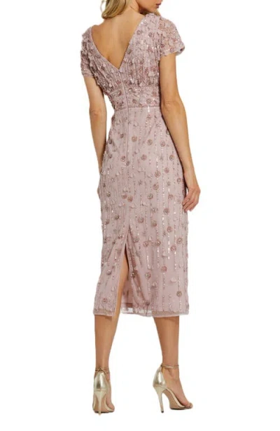 Mac Duggal Cap Sleeve Column Midi Dress With Floral Beading In Vintage Lilac