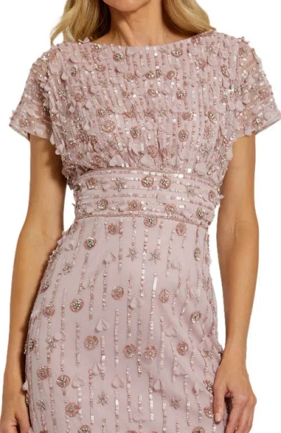 Mac Duggal Cap Sleeve Column Midi Dress With Floral Beading In Vintage Lilac