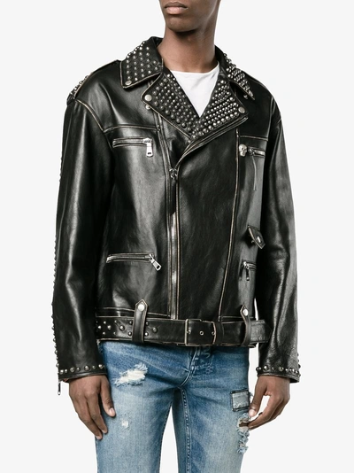 Shop Gucci Mens Black Calf Leather King Charles Spaniel Biker Jacket, Size: 46