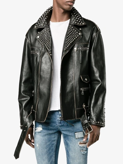 Shop Gucci Mens Black Calf Leather King Charles Spaniel Biker Jacket, Size: 46