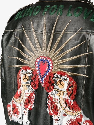 Shop Gucci Mens Black Calf Leather King Charles Spaniel Biker Jacket, Size: 46