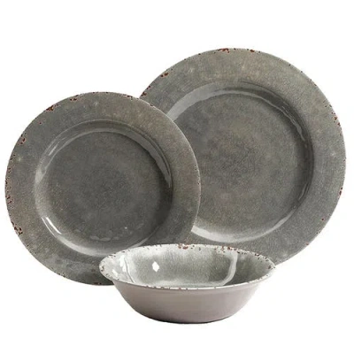 Studio California Mauna 12 Piece Dinnerware Set In Gray Crackle Look Decal In Gray