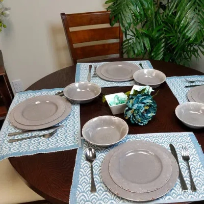 Studio California Mauna 12 Piece Dinnerware Set In Gray Crackle Look Decal In Gray